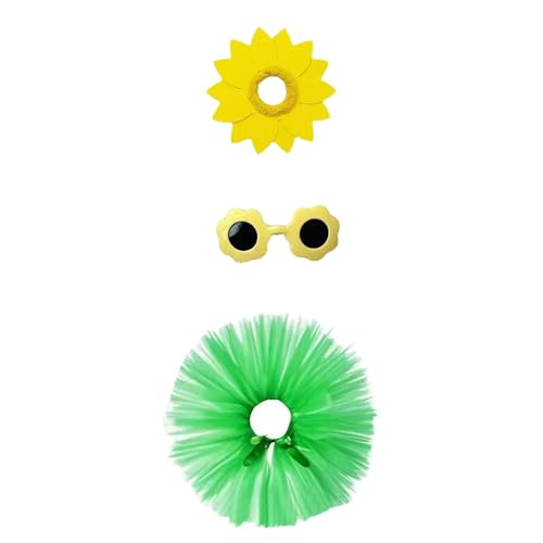 Sonnenblumen-Veranda-Gans-Outfit, Sommer-Gans-Outfit, Kopfbedeckung, Brille, Ballettrock, geeignet für 23-Zoll-Gans im Freien, Garten, Innenhof, Terrasse ​​ Puppen für Kleinkinder​​ ( Green, 10cm) von Fycakly