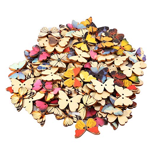 100 Stück Nähknopf, Hölzerner Nähknopf, Schmetterling in Form von DIY Crafts Scrapbooking Supplies(Gemischte Farbe) von Fydun