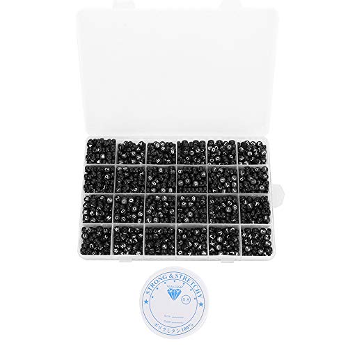 1850 Stück Alphabet Perlen Acryl schwarz runde Buchstaben und Zahlen Perlen und 8M elastischen Faden für DIY Armbänder machen von Fydun