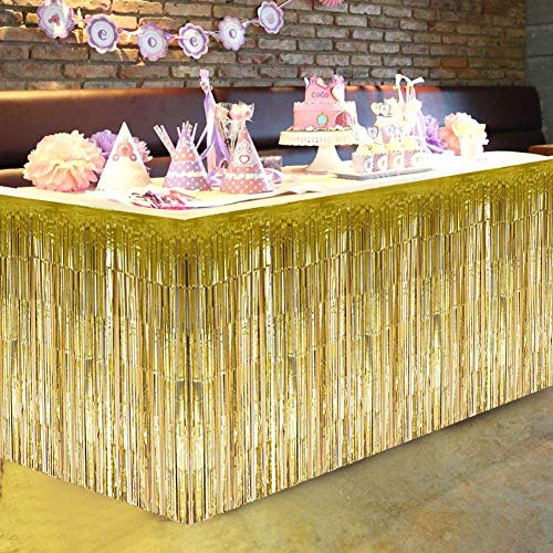 Dekorative Quaste Tisch Rock für Rechteckigen Runden Tisch Geburtstag Hochzeits Feier (Golden) (Goldfarben) von Fydun