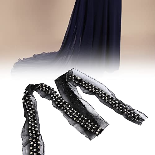 Fydun 1 Yard DIY Handgefertigte Perle Spitzenbänder Tape Trim Elegante Dekoration für Kleidung und Accessoires #3 (5cm3 Zeile Perle Black Base 1 Größe 1) von Fydun