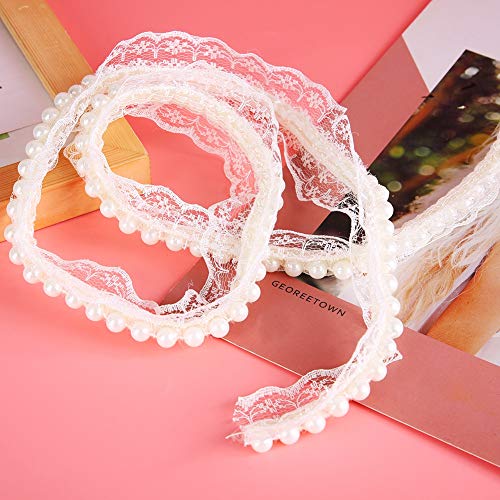 Fydun 1 Yard DIY Handgefertigte Perle Spitzenbänder Tape Trim Elegante Dekoration für Kleidung und Accessoires #3 (Perlenspitze 1 Größe) von Fydun