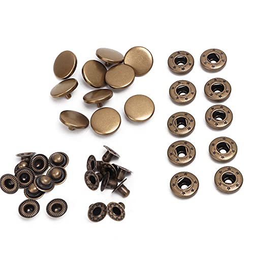Fydun 10 Pack 15mm Metall Drücken Sie den Bolzen -Snaptaste für Kleidung und DIY -Projekte (831 Bronze 15mm Taste) von Fydun