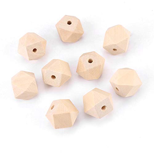 Fydun 20mm Naturholzperlen, 50 Stück unvollendete geometrische Polyeder facettierte Holzperlen DIY Zubehör Basteln von Fydun