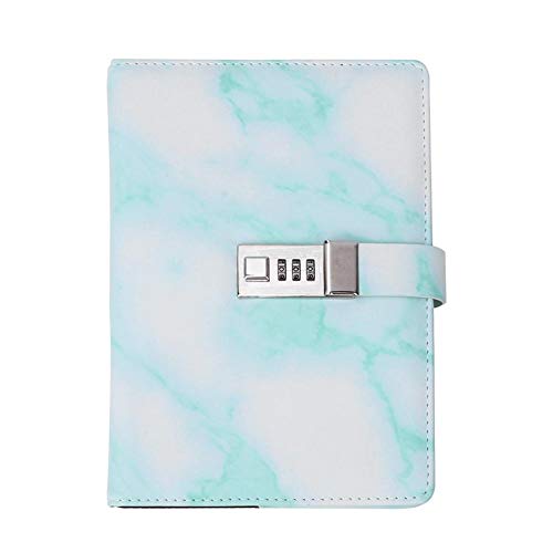 Fydun Marble Code Book, A5 Note Book PU Leather Cover Password Lock Notepad Diary Book Office School Supplies (Pink & Green)(Green) von Fydun