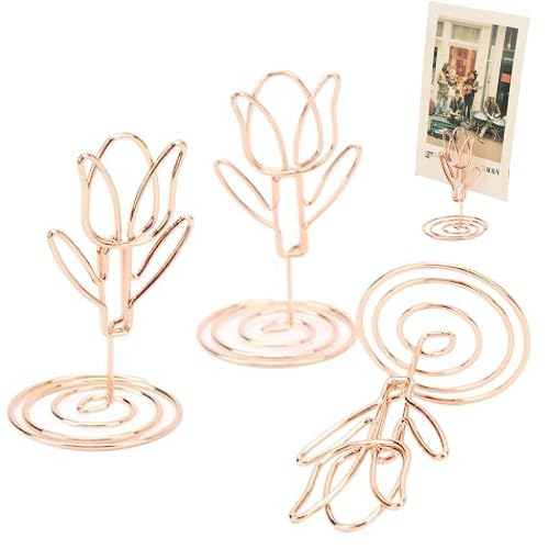 Fyearfly Memo Clip Halter Ständer, 20 Stück Tulpenform Exquisiter Tischnummernhalter, Foto Clip Halter Ständer Für Hochzeiten, Partys, Tischdekoration (Roségold) von Fyearfly