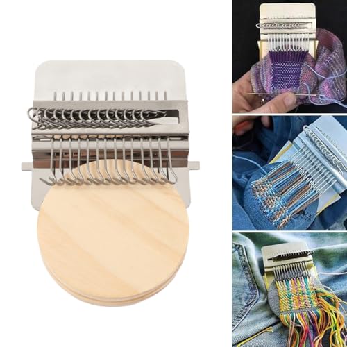 Fyearfly Darning Loom Machine14 Haken Speedweve Darning Mini Loom Machine Webwerkzeug mit Runde Holzplatte Anfänger Webwerkzeug Zubehör für Ausbessern Nähen von Fyearfly