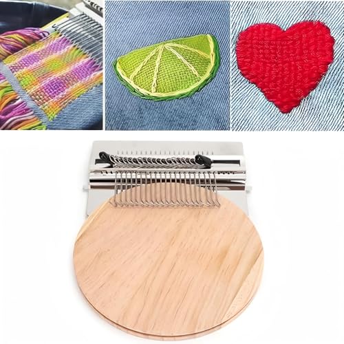 Fyearfly Darning Loom Machine14 Haken Speedweve Darning Mini Loom Machine Webwerkzeug mit Runde Holzplatte Anfänger Webwerkzeug Zubehör für Ausbessern Nähen von Fyearfly