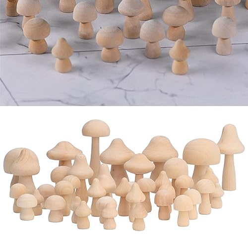 Fyearfly 40 Stück Unfertige Holzpilze zum Bemalen, Mini-Pilze Deko Aus Holz, Verschiedene Größen unlackiertes Holzpilz-Spielzeug, Kleine Pilze Set für Heimwerker,Kinderkunst Heimdekoration Geschenk von Fyearfly