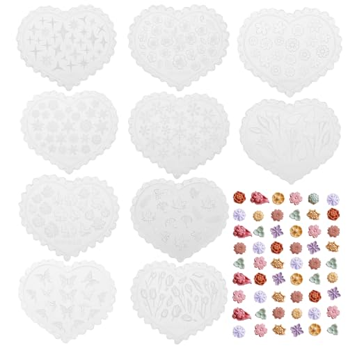 10 Stück Polymer Clay Formen Silikon Schnitzerei Mini Muster Verschiedene DIY Design für Ohrringe Ringe Halskette Andere Süßigkeiten Kekse Kuchen Schmücken (129,133,150,153,155,156,157,158,160,166) von Fyeme