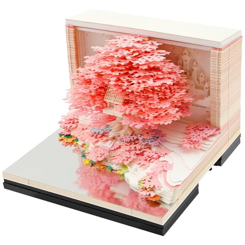 3d Kalender 2026 3d Kalender Abreißen mit Led Licht Kreative Papierskulptur Wunderschön Desktop Dekoration 3d notizblock für Notizblock DIY Papierskulpturen Weihnachten Geschenke (Rosa) von Fyeme