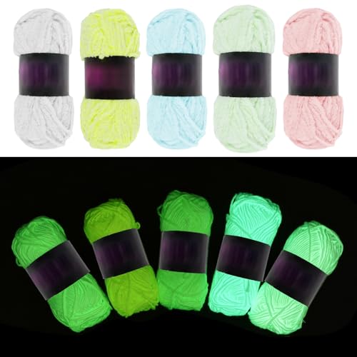 Fyeme 5 Rollen Leuchtendes Handstrickgarn 5 Farben 70m Polyester Wiederholbare Lichtabsorption Leuchtendes Garn für Flechten Mützen Schals Handschuhe Puppen von Fyeme
