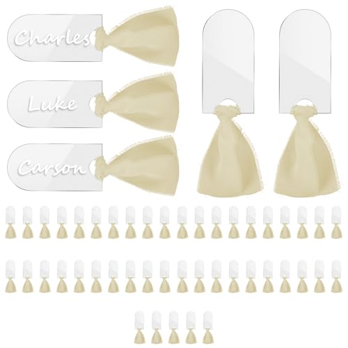 Acryl Tischkarten 50 Stück Matt Acryl Material mit Bändern Blanko Platzkarten DIY Personalisierte Name Dekoration kann Hängen Sitz Baum Bogen für Hochzeit Party Jubiläum Babyparty (Grün) von Fyeme
