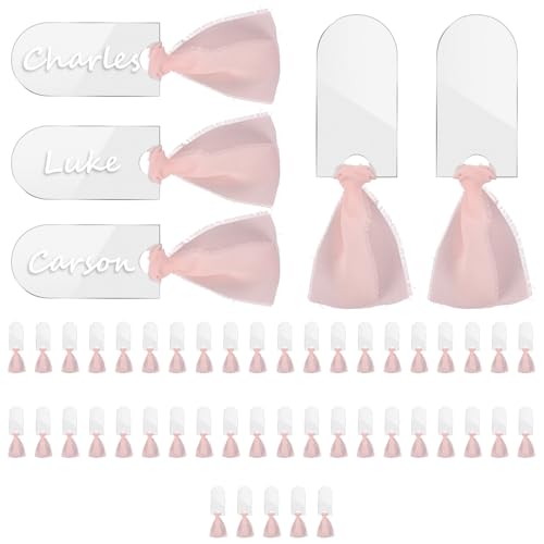 Acryl Tischkarten 50 Stück Matt Acryl Material mit Bändern Blanko Platzkarten DIY Personalisierte Name Dekoration kann Hängen Sitz Baum Bogen für Hochzeit Party Jubiläum Babyparty (Rosa) von Fyeme
