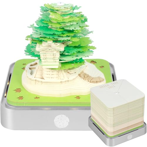 Fyeme 3D Kalender 2025 mit LED Licht Abreißen 3D Notizblock Papierkalender 9.8 × 9.8 × 8.5cm Kalender Abreißen Geschenk für Weihnachten Thanksgiving Jubiläum Valentinstag (Grün) von Fyeme
