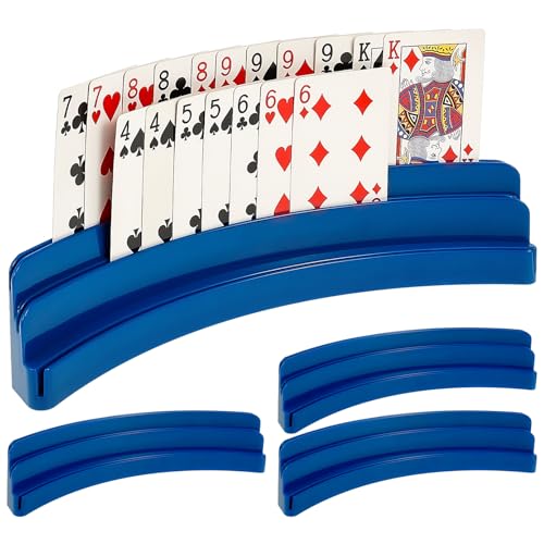 Fyeme 4 Stück Kartenhalter Kinder 3x6,3x29cm Spielkartenhalter 3 Stufiges Gebogen Design rutschfest Leichtgewicht Kartenhalter Spielkarten für Familientreffen Party Reisen (Blau) von Fyeme