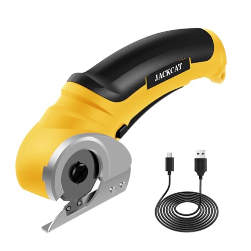 Kartonschneider Elektrisch 23×10×5cm Elektrische Schere USB Aufladung 2000mah Drehbar Pappe Schneiden Gerät zum Schneiden von Stoff Gewebe Leder Teppich Kunststoff Pappe (Gelb) von Fyeme