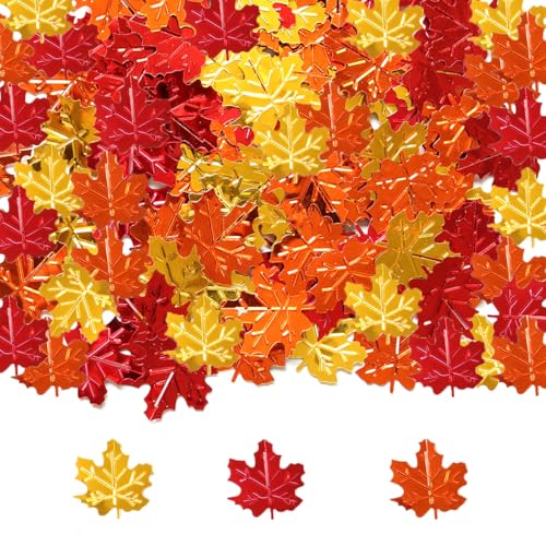 Fyeoxle 500 Stück PVC Herbst Ahornblätter Konfetti Thanksgiving Ahornblatt Tisch Konfetti Herbst Tisch Streudeko Ahornblätter Funkeln für Thanksgiving Motto Babyparty Kinder Geburtstag Party Dekor von Fyeoxle