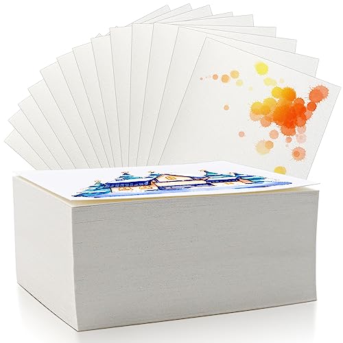 Fyess 120 Stück 100 % Flicken-Baumwolle weißes Aquarellpapier Kaltpresspapier Bulk Aquarell Zeichnung Student Künstler für Kinder, 12,7 x 17,8 cm von Fyess