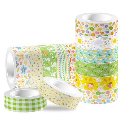 Fyfjur 12 Rollen Washi Tape Ostern, Ostern Washi Tape Set Selbstklebendes, Hasen Karotten Washi Tape Frühling, Deko Klebeband für DIY Handwerk, Verpackung Ostern, Scrapbooking, Geschenk(15MMx5M) von Fyfjur