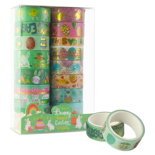 Fyfjur 15 Rollen Washi Tape Ostern, Ostern Washi Tape Set Selbstklebendes, 5 Größen Hasen Karotten Osterei Washi Tape Kinder, Deko Klebeband für DIY Handwerk, Verpackung Ostern, Scrapbooking, Geschenk von Fyfjur