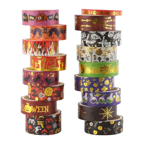 Fyfjur 17 Rollen Washi Tape Halloween, Washi Tape Set Selbstklebendes, Klebeband Bunt für DIY Halloween Handwerk, Scrapbooking, Geschenkverpackung (5MM, 15MM, 20MM) von Fyfjur