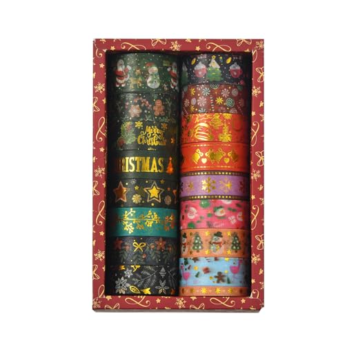 Fyfjur 17 Rollen Washi Tape Weihnachten, Washi Tape Set Selbstklebendes, Klebeband Bunt für DIY Weihnachten Handwerk, Scrapbooking, Geschenkverpackung (5mm/15mm/20mm) von Fyfjur