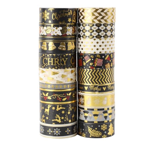 Fyfjur 18 Rollen Washi Tape Weihnachten, Washi Tape Schwarz Set Selbstklebendes, Klebeband Bunt für DIY Weihnachten Handwerk, Scrapbooking, Geschenkverpackung (5mm/10mm/15mm/20mm) von Fyfjur