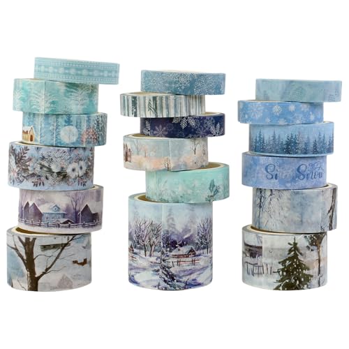 Fyfjur 18 Rollen Washi Tape Winter, Washi Tape Set Selbstklebendes, Klebeband Bunt für DIY Winter Handwerk, Scrapbooking, Geschenkverpackung (1CM/1,5CM/2CM/2,5CM/4CM * 4M) von Fyfjur
