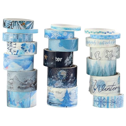 Fyfjur 20 Rollen Washi Tape Winter, Washi Tape Set Selbstklebendes,Klebeband Bunt für DIY Winter Handwerk, Scrapbooking, Geschenkverpackung (5mm/10mm/15mm/20mm/25mm * 2M) von Fyfjur