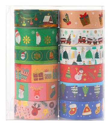 Fyfjur 24 Rollen Washi Tape Weihnachten, Washi Tape Set Selbstklebendes, Klebeband Bunt für DIY Weihnachten Handwerk, Scrapbooking, Geschenkverpackung (15mm) von Fyfjur