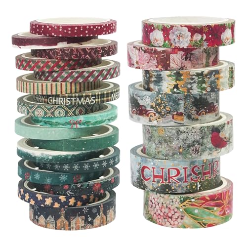 Fyfjur 24 Rollen Washi Tape Weihnachten Set Selbstklebendes, Klebeband Retro für DIY Handwerk, Scrapbooking, Geschenkverpackung (3 Größen) von Fyfjur