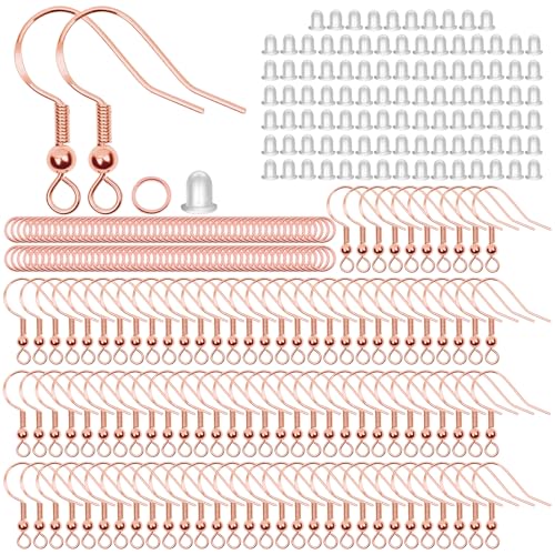 Fyfjur 300 Stück Ohrringe Selber Machen, S925 Ohrringe Selber Machen Set Hypoallergene,Ohrring Haken mit Durchsichtigen Gummi Ohrstopper und Spule, Ohrringe Diy, Ohrhänger Ohrhaken Roségold von Fyfjur