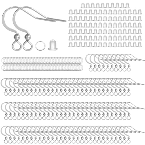 Fyfjur 300 Stück Ohrringe Selber Machen, S925 Silber Ohrringe Selber Machen Set Hypoallergene,Ohrring Haken mit Durchsichtigen Gummi Ohrstopper und Spule, Ohrringe Diy, Ohrhänger Ohrhaken, (Silber) von Fyfjur