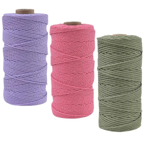 Fyfjur Makramee Garn 2mm, 3 Rollen Bunte Cotton Macrame Cord 2mm, Makramee Schnur, Baumwollschnur Paketschnur für Wandbehang, Traumfänger, DIY Basteln, Backen, Geschenke Verpacken (3 Farben, 300m) von Fyfjur