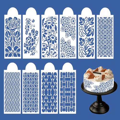 Fyfjur Tortenschablone, 10 Stück Torten Schablonen, Torten Zubehör Kuchen Backvorlagen, Backzubehör für Torten Kekse Fondant Dessert (26,4 X 11,3cm) von Fyfjur