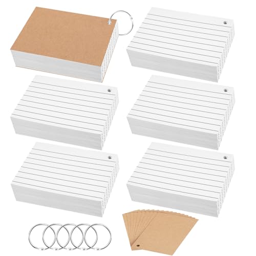 500 Stück Karteikarten A7, Vokabelkarten Flashcards Lernkarten Weiß Linierte Karteikarte mit Ring Trennblätter für Vokabel Lernen Notizen Schule Büro Zuhause von Fyguard