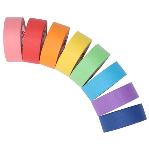 Fyguard 8 Rolle Kreppband Bunt, 23mm x 13m Maler Klebeband Regenbogenfarbenes Dekoband Malerkrepp Papier für Kinder Studenten DIY Scrapbooking Handwerk von Fyguard