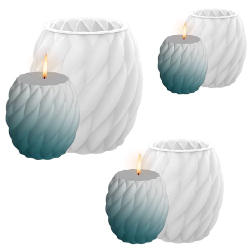 Fyihoxi 3 Stück Kerzenformen zum Gießen, 3-Größen Spiral Runde Kerzenform, Silikonform Kerze, 3D Epoxidharz Formen Silikon Kerzenhalter für DIY Aromatherapie Kerzen Herstellung Supplies von Fyihoxi