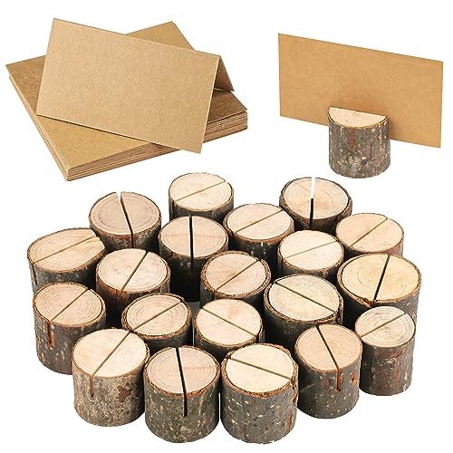 Fyihoxi 40 Stück Kartenhalter Holz Menükartenhalter Tischkartenhalter Platzkartenhalter Halterung für Getränkekarten - für Hochzeiten, Weihnachten, Taufe, Geburtstage(20 Halter + 20 Kraftpapier) von Fyihoxi