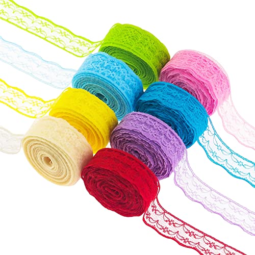 Fyihoxi 8 Rollen Spitzenband Vintage, 10m Buntes Spitzenband, Spitze Borten und Bänder zum Nähen, Spitzenborte Bunt für Basteln Nähen Hochzeit Deko Scrapbooking Geschenkbox von Fyihoxi