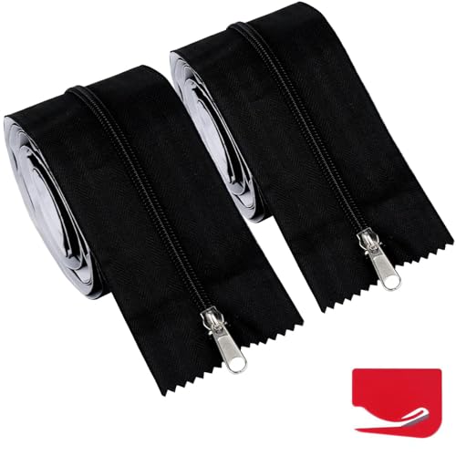 2 Stuck Selbstklebender, 218 cm x 7,6 cm Robuster Staubschutz-Reißverschluss, Schwarzes Reißverschluss-Selbstklebe Set für Staubschutzwände, Gewächshäuser, Zelte und Bauzonen mit Brief von Fynokst