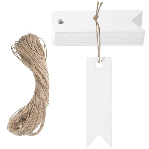 100 Stück Geschenkanhänger Weiß Papier Anhänger mit 20m Hanfseil Etiketten Kraftpapier Anhänger Blanko Geschenkanhänger für Geburtstag Geschenkverpackung Deko von Fyntave