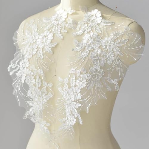 3D-Blumenstickerei, Applikation mit Pailletten, für Brautkleid, Kleid, Mieder, Kostüm, Basteln, 1 Paar, Weiß, 42 x 20 cm von Fyrcomft