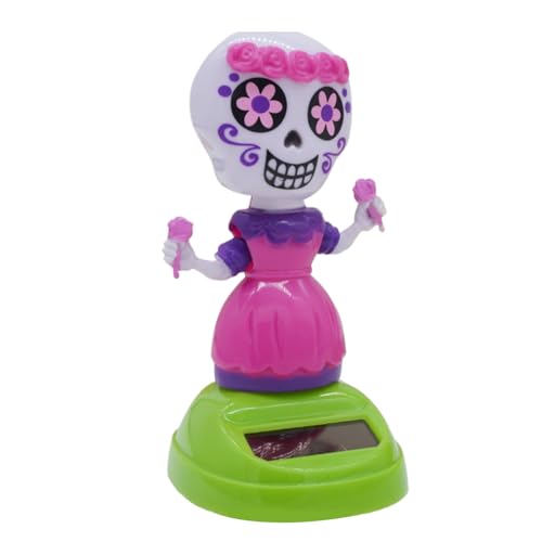 Fyrdyn Solar Tanzfiguren, Niedliche Totenkopf-Figur Für Auto, Wetterfeste Lustige Tischdekoration Innenraum-Accessoires Für LKW Auto von Fyrdyn