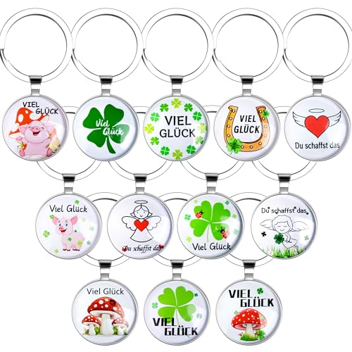 Fyshird 12 Stück Schlüsselanhänger Glücksbringer Glas Anhänger Einschulung Geschenk Jungen Mädchen Gastgeschenke für Hochzeit Kindergeburtstag Taufe Kommunion Konfirmation Abschiedsgeschenk Kollegen von Fyshird