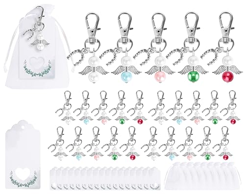 Fyshird 20 Stück Schutzengel Schlüsselanhänger mit Hufeisen Geschenk Schutzengel Anhänger Geschenkanhänger Kraftpapier Gastgeschenke für Hochzeit Taufe Abschied Hufeisenschön Kommunion Konfirmation von Fyshird