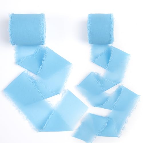 Fyshird 20m Geschenkband Blau 4,5cm 3cm Chiffonband Schleifenband Seidenband Dekoband für DIY Hochzeit Tischdeko Hochzeitseinladungen Brautsträuße von Fyshird