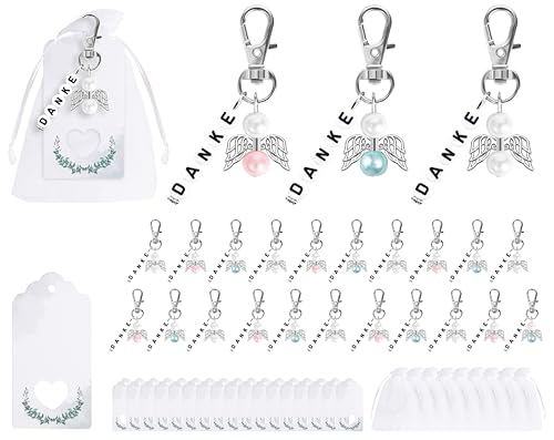 Fyshird 21 Stück Schutzengel Schlüsselanhänger Danke Geschenk Schutzengel Anhänger Geschenkanhänger Kraftpapier Gastgeschenke für Hochzeit Taufe Abschied Dankeschön Kommunion Konfirmation von Fyshird