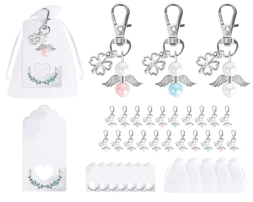 Fyshird 21 Stück Schutzengel Schlüsselanhänger mit Kleeblatt Glücksbringer Schutzengel Anhänger Geschenkanhänger Gastgeschenke für Hochzeit Taufe Abschied Dankeschön Kommunion Konfirmation von Fyshird